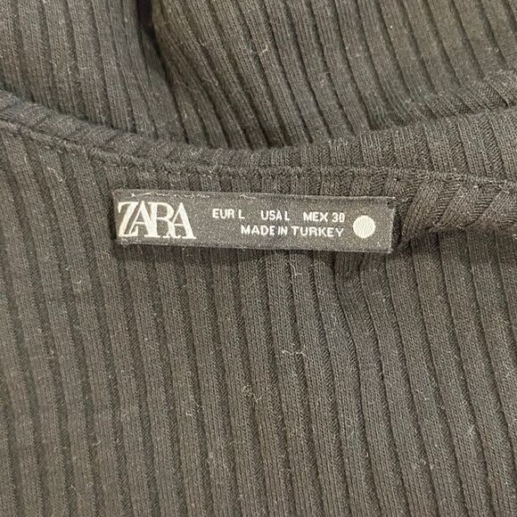 ZARA Black Ribbed Scoop Neck Bodysuit Women’s Size L - Picture 3 of 8